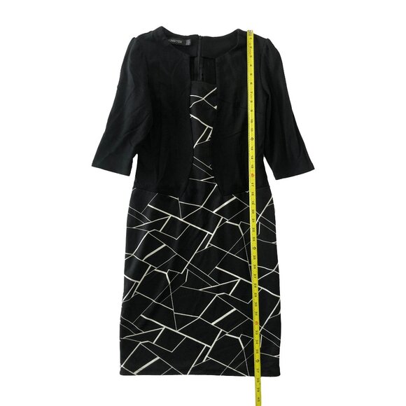 Homeyee Womens L Black Geo Print Layered Look 3/4 Sleeve Business Sheath Dress - Picture 3 of 7